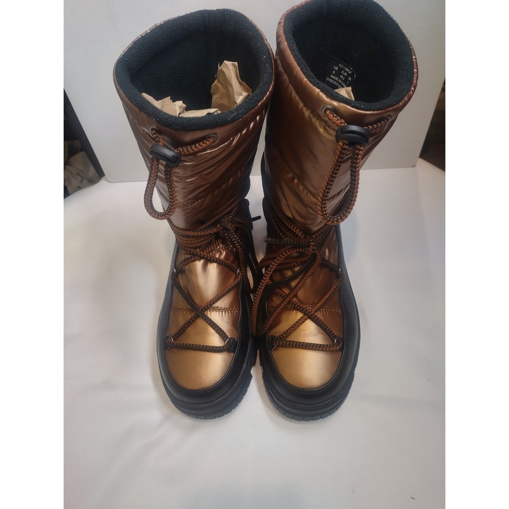 HISEA  Womens 9 Bronze Metallic Quilted Puffer Winter Snow Boots Lug Sole